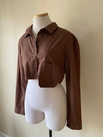brown cropped button down
